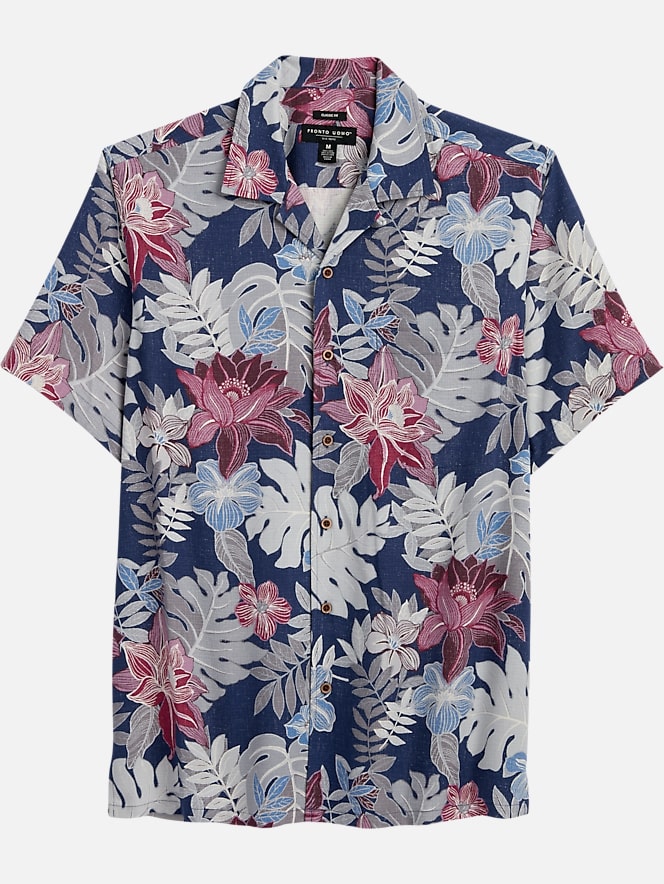 Pronto Uomo Floral and Leaf Classic Fit Short Sleeve Sport Shirt ...