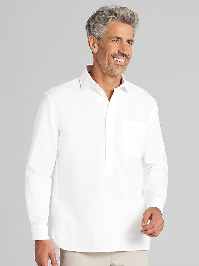 Joseph Abboud Modern Fit Linen Blend Button Up Popover
