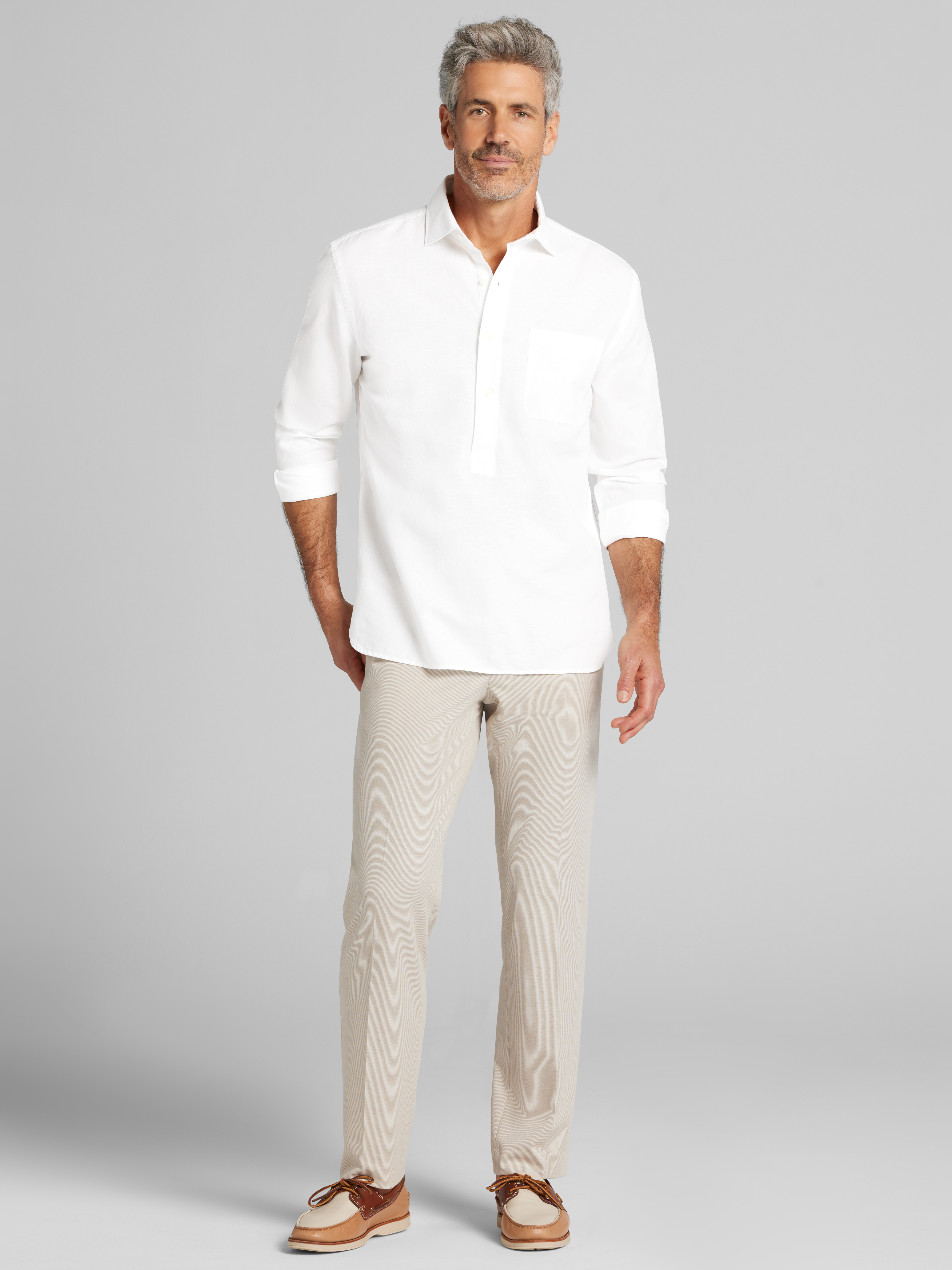 Modern Fit Linen Blend Button Up Popover