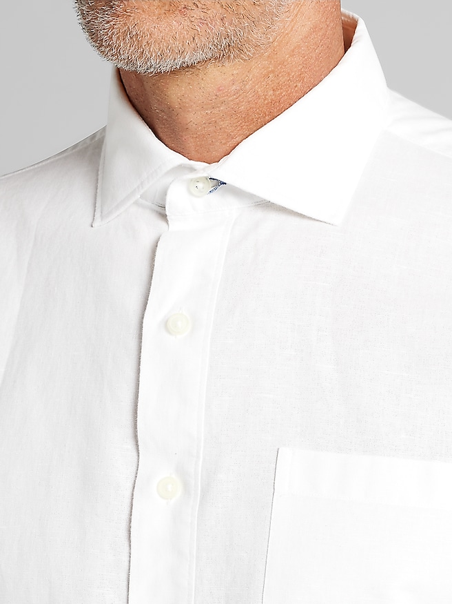 Joseph Abboud Men's Modern Fit Linen Blend Button Up Popover , White