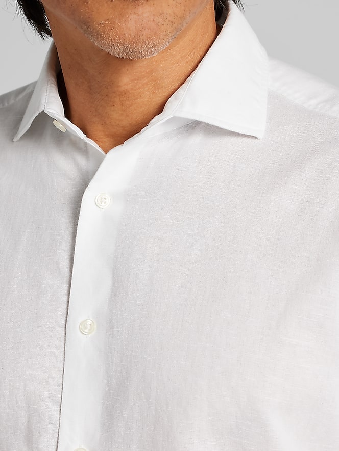 Joseph Abboud Modern Fit Linen Blend Spread Collar Button Up Shirt