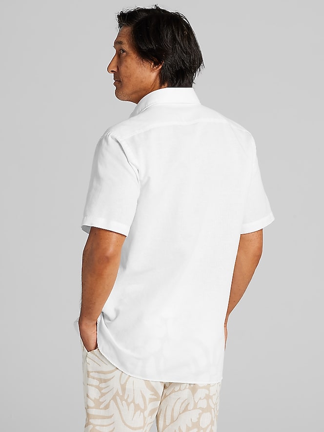Joseph Abboud Modern Fit Linen Blend Spread Collar Button Up Shirt