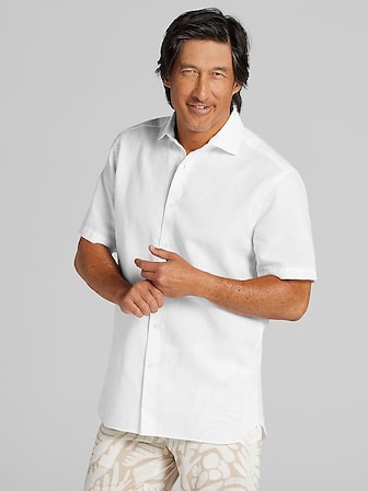 Modern Fit Linen Blend Button Up Shirt