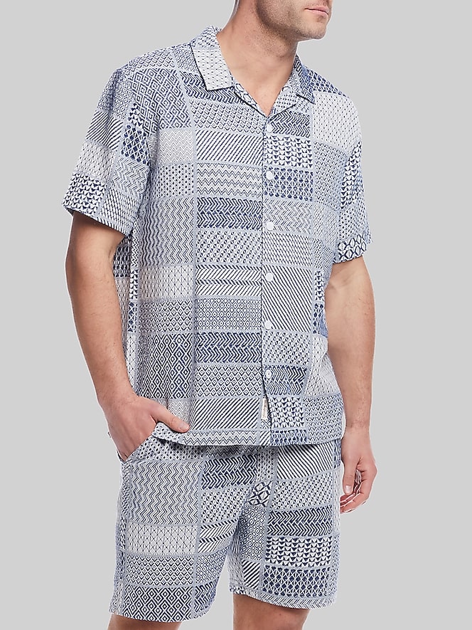Weatherproof Vintage Classic Fit Short Sleeve Jacquard Camp Shirt