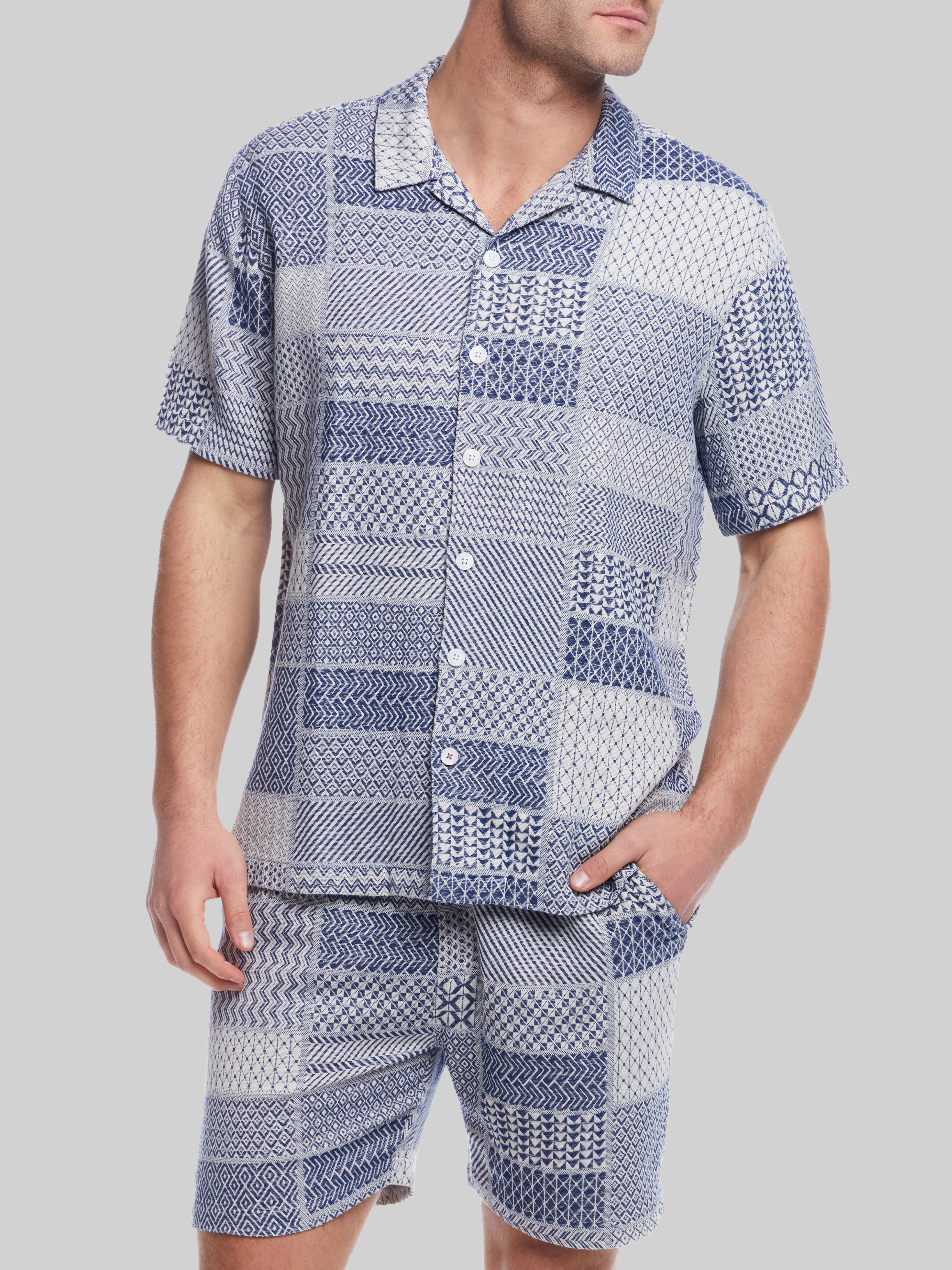 Classic Fit Short Sleeve Jacquard Camp Shirt
