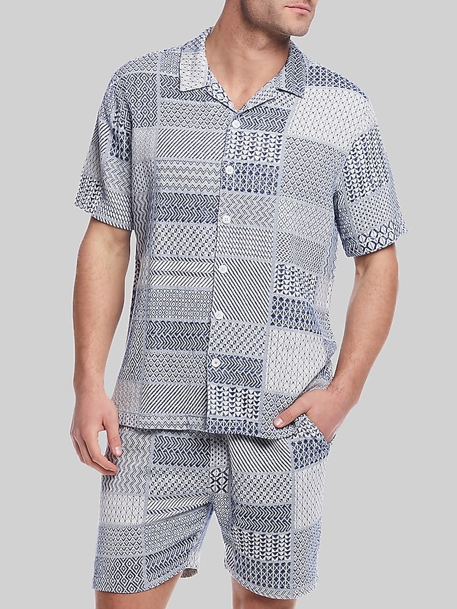 Weatherproof Vintage Classic Fit Short Sleeve Jacquard Camp Shirt