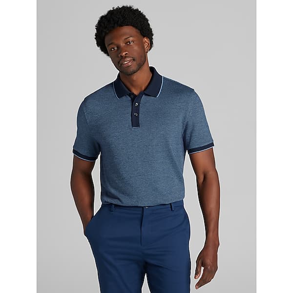 Joseph Abboud Big & Tall Men's Modern Fit Jacquard Polo Navy - Size: LT TMW69ED50501