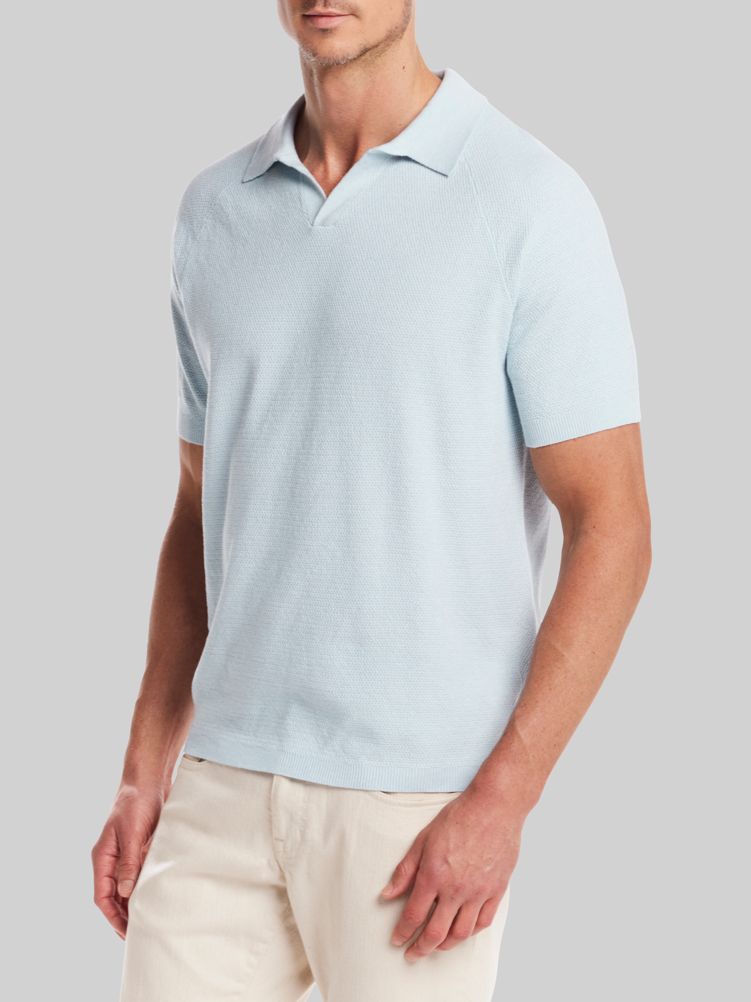 Classic Fit Mixed Knit Johnny Collar Sweater