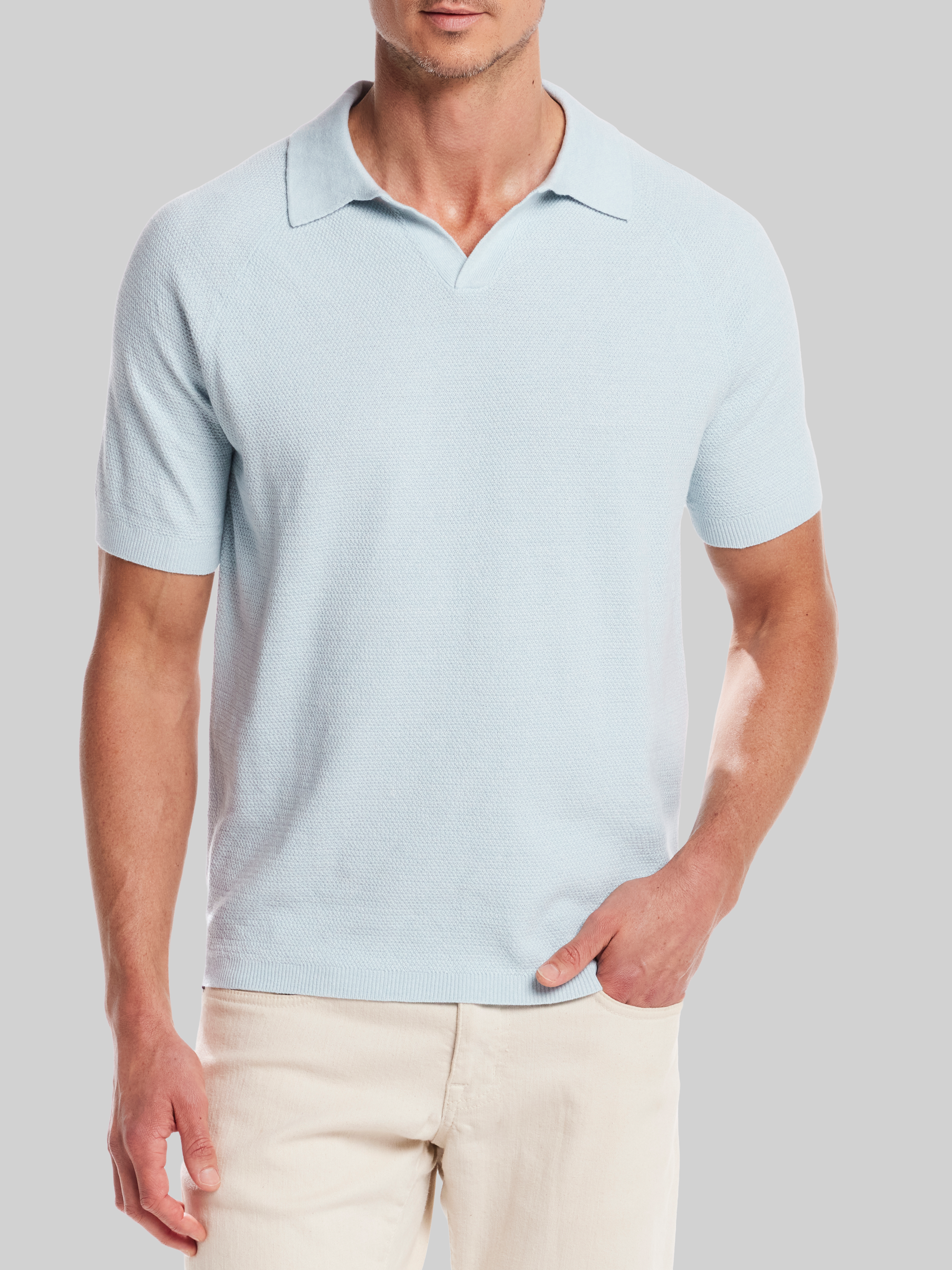 Classic Fit Mixed Knit Johnny Collar Sweater
