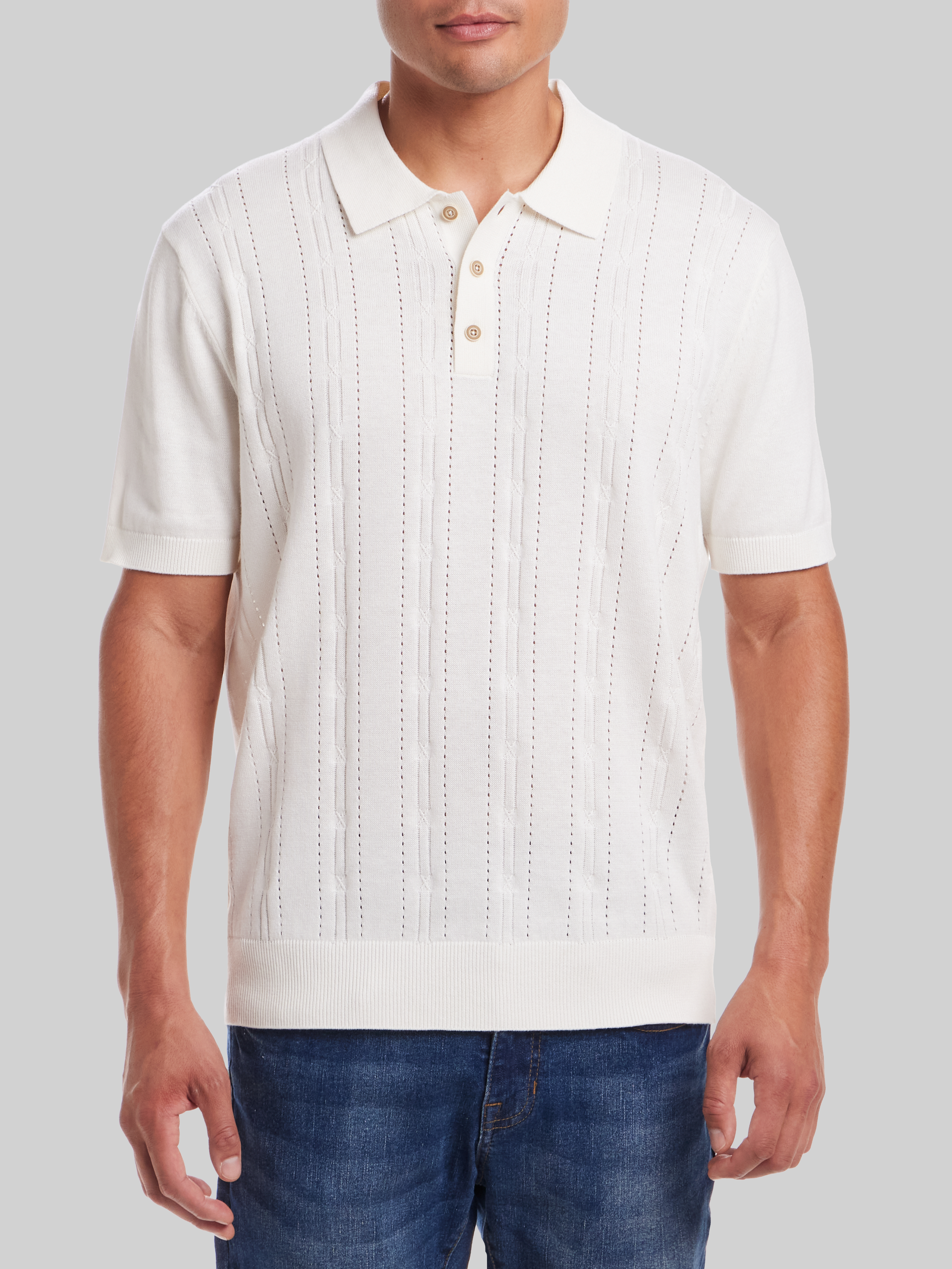 Classic Fit Pointelle Polo Sweater