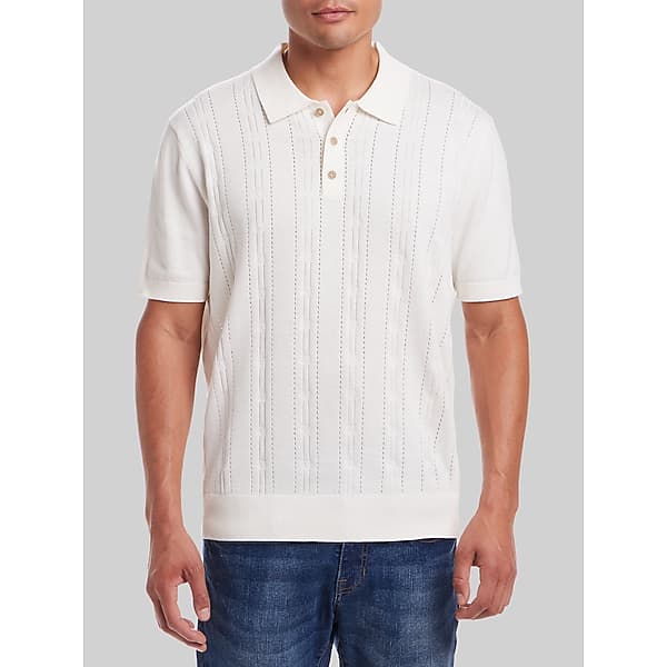 Weatherproof Vintage Men's Classic Fit Pointelle Polo Sweater Natural - Size: Medium TMW69G220021