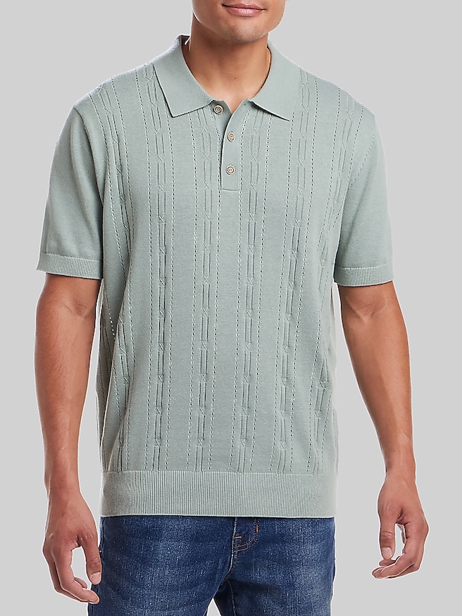 Weatherproof Vintage Men's Pointelle Polo Sweater , Sage Green