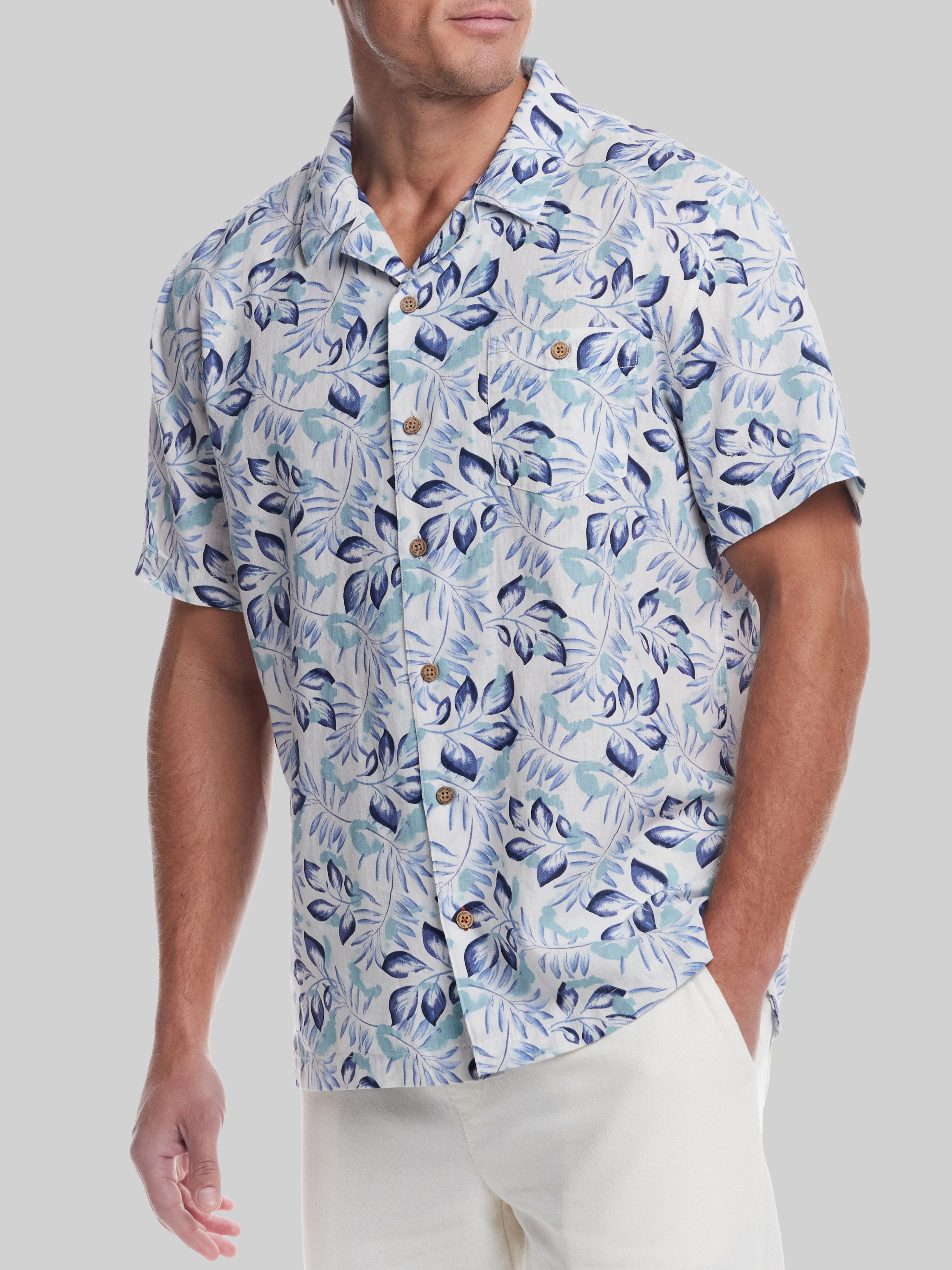 Classic Fit Short Sleeve Linen Blend Camp Shirt
