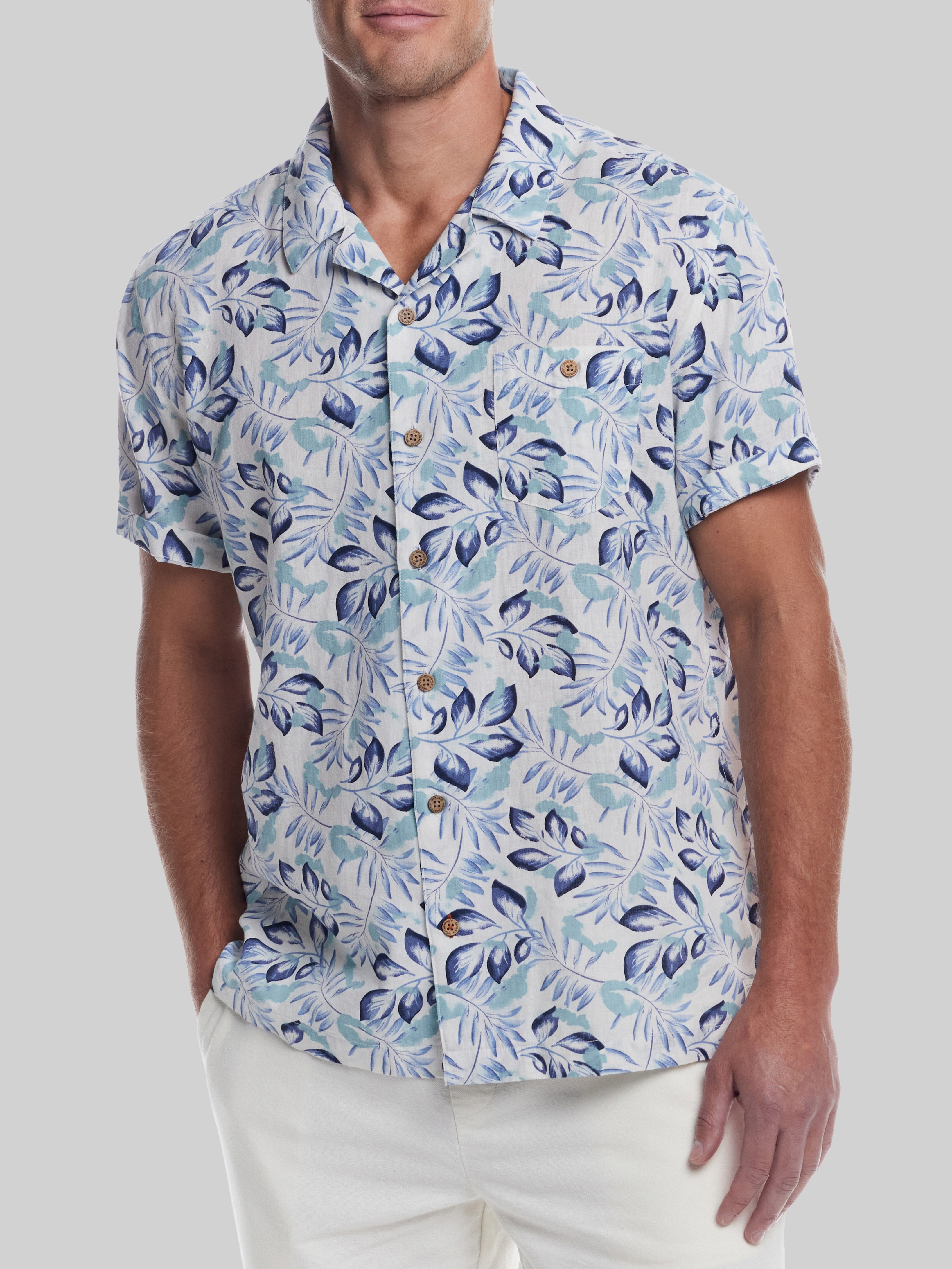 Classic Fit Short Sleeve Linen Blend Camp Shirt