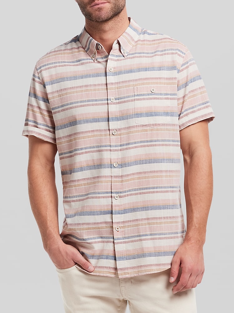 Short Sleeve Faux Linen Cotton Shirt in Blush, Small / Blush