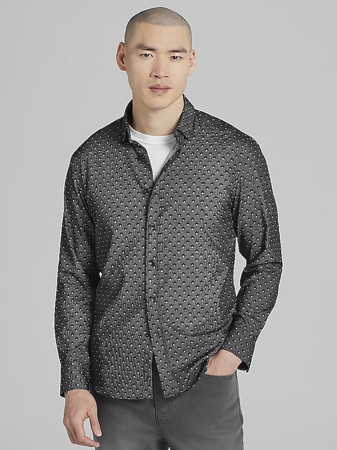 Awearness Kenneth Cole Slim Fit 4-Way Stretch Mini Dot Button Up Shirt