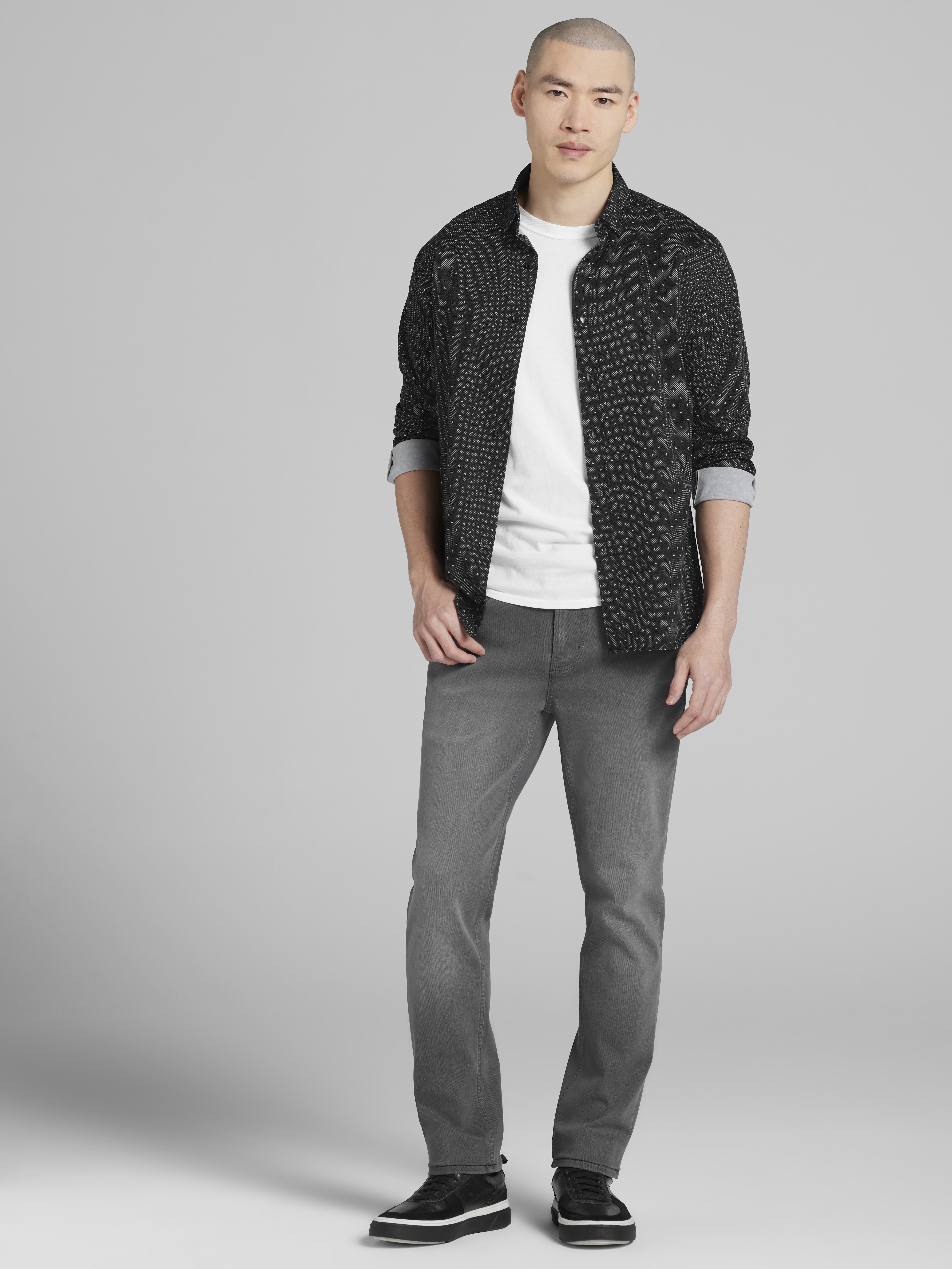 Slim Fit 4-Way Stretch Mini Dot Button Up Shirt
