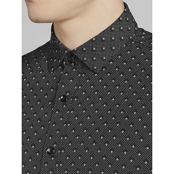 Awearness Kenneth Cole Big & Tall Men's Slim Fit 4-Way Stretch Mini Dot Button Up Shirt Black - Size: 4X TMW69Y450802