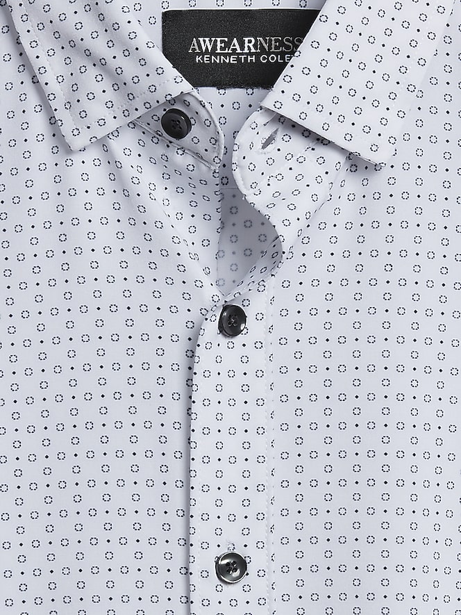Awearness Kenneth Cole Slim Fit 4-Way Stretch Mini Circle Dot Button Up Shirt
