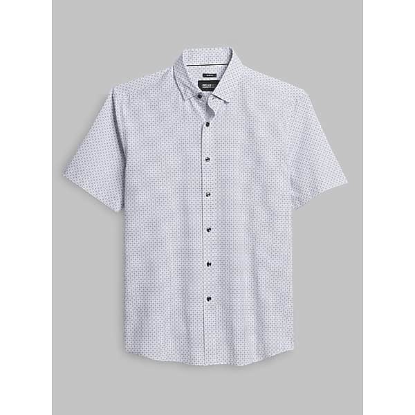 Awearness Kenneth Cole Men's Slim Fit 4-Way Stretch Mini Circle Dot Button Up Shirt White - Size: 4XLT TMW69YK51010