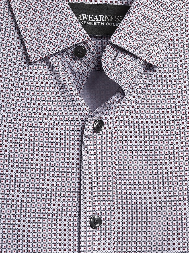 Awearness Kenneth Cole Slim Fit 4-Way Stretch Mini Square Dot Button Up Shirt