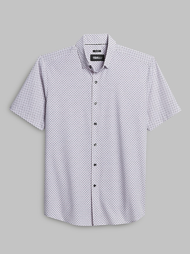 Awearness Kenneth Cole Big & Tall Men's Slim Fit 4-Way Stretch Mini Arrow Short Sleeve Button Up Shirt , Pink / Red