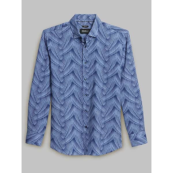 Awearness Kenneth Cole Men's Slim Fit 4-Way Stretch Large Fern Button Up Shirt Royal Blue - Size: 3XLT TMW69YV50931