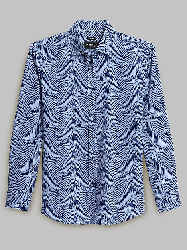 Awearness Kenneth Cole Men's Slim Fit 4-Way Stretch Large Fern Button Up Shirt , Royal Blue