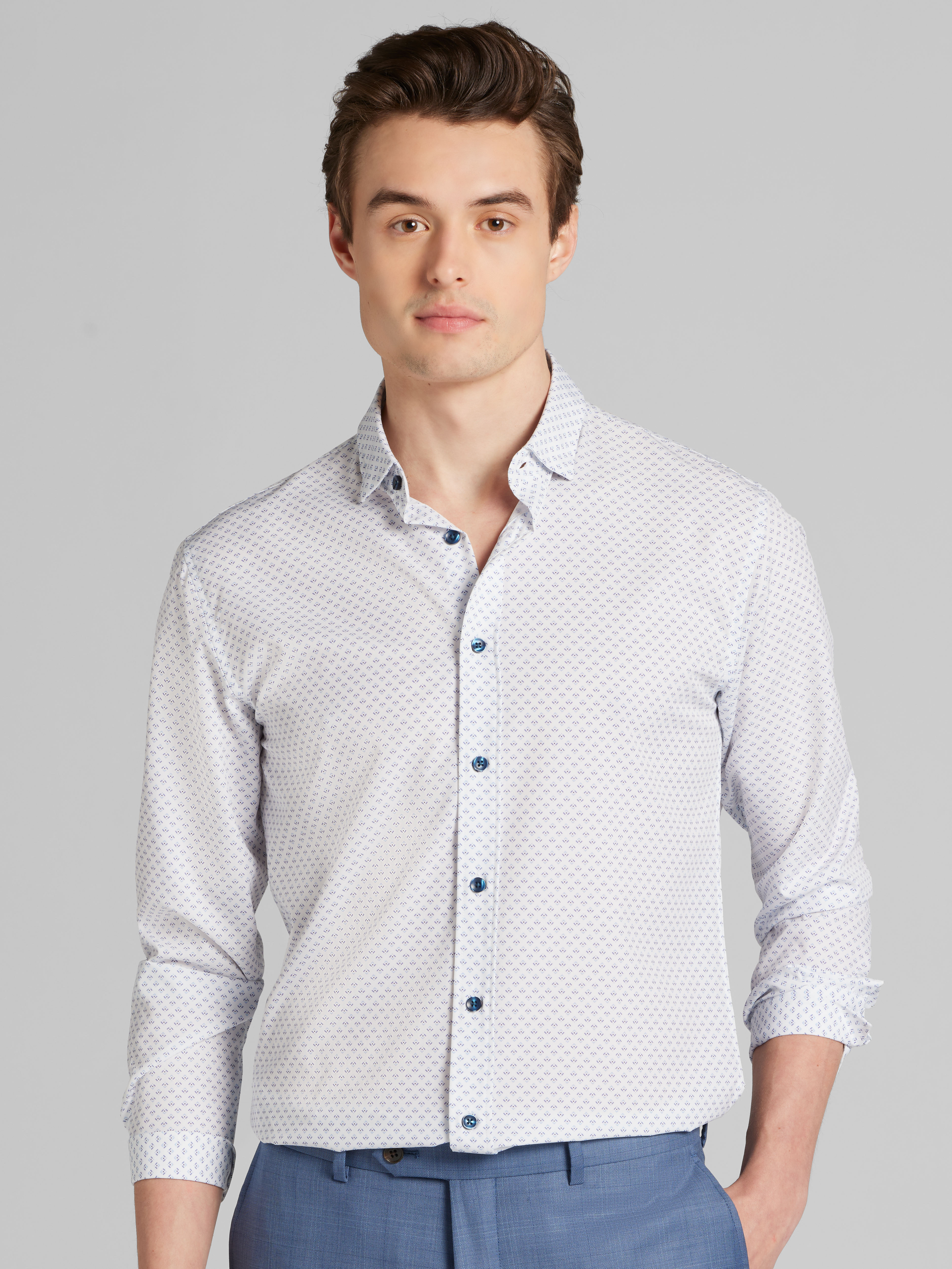 Slim Fit 4-Way Stretch Mini Arrow Button Up Shirt