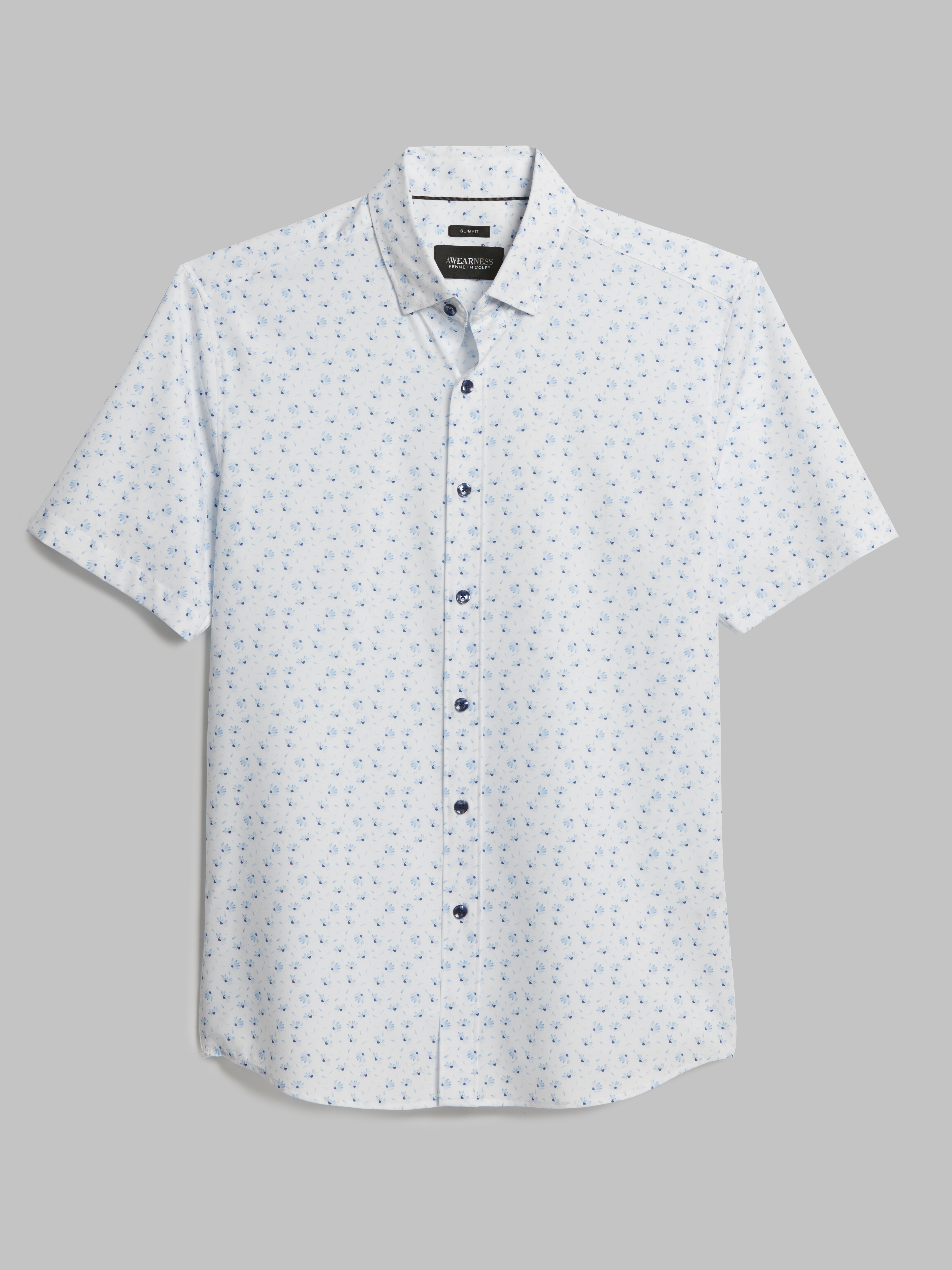 Slim Fit 4-Way Stretch Mini Floral Short Sleeve Button Up Shirt