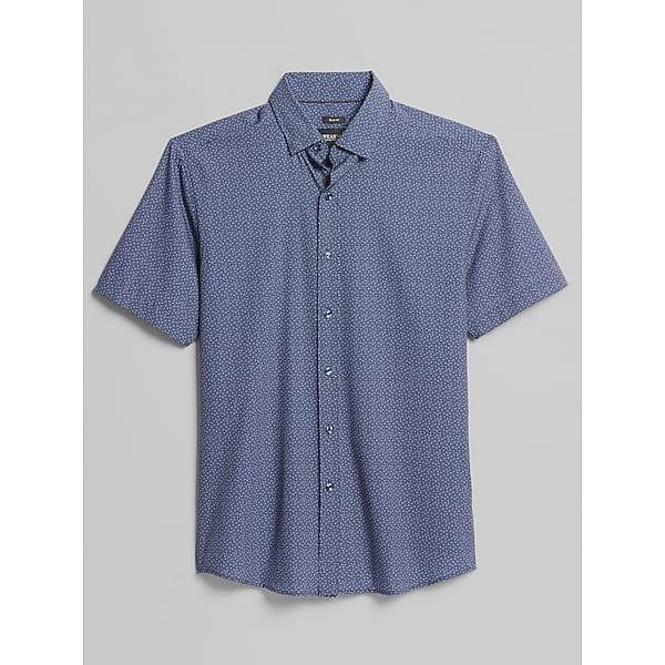 Awearness Kenneth Cole Big & Tall Men's Slim Fit 4-Way Stretch Short Sleeve Button Up Shirt Navy - Size: 3XLT TMW69ZR50901