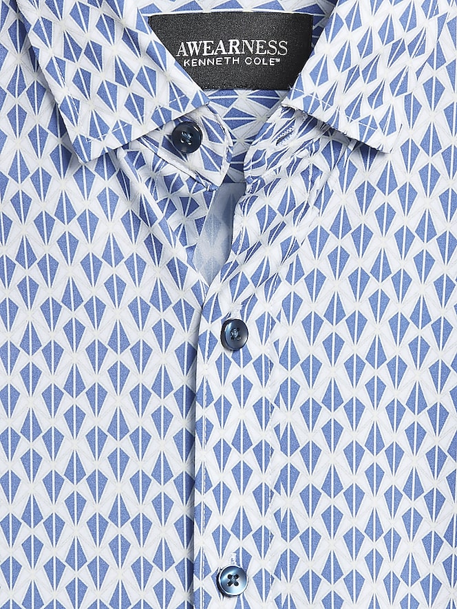 Awearness Kenneth Cole Slim Fit 4-Way Stretch Short Sleeve Button Up Shirt