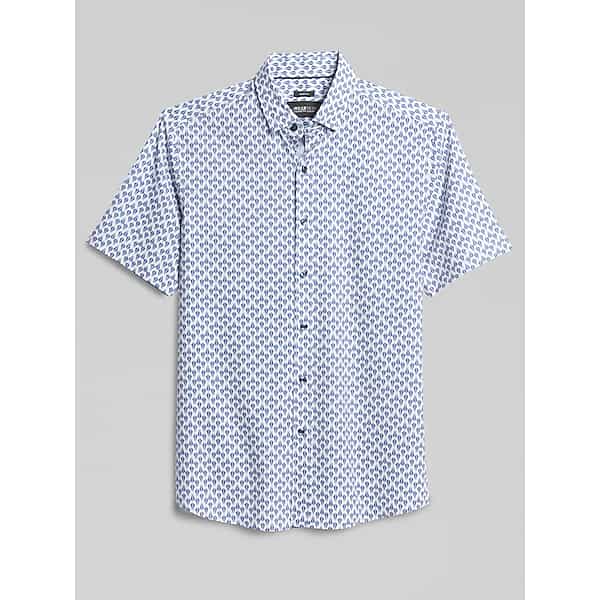 Awearness Kenneth Cole Men's Slim Fit 4-Way Stretch Short Sleeve Button Up Shirt Med Blue - Size: 4XLT TMW69ZU51014