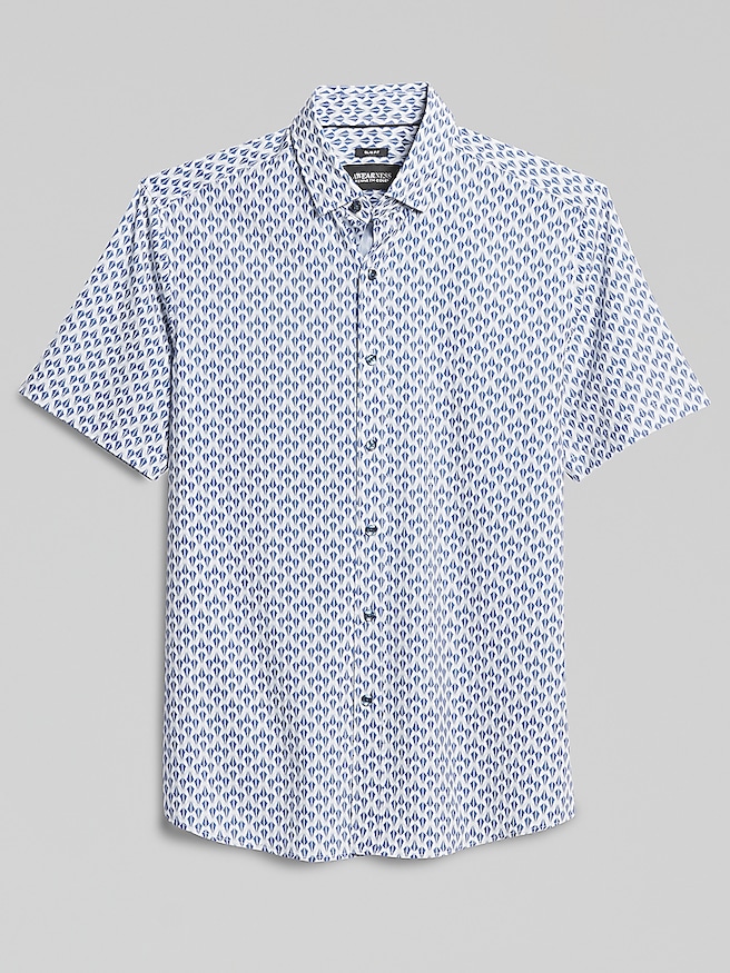 Awearness Kenneth Cole Big & Tall Men's Slim Fit 4-Way Stretch Short Sleeve Button Up Shirt , Med Blue