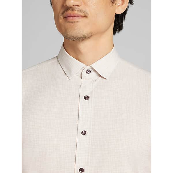 Awearness Kenneth Cole Men's Slim Fit Spread Collar Button Up Shirt Taupe - Size: LT TMW69ZW50520