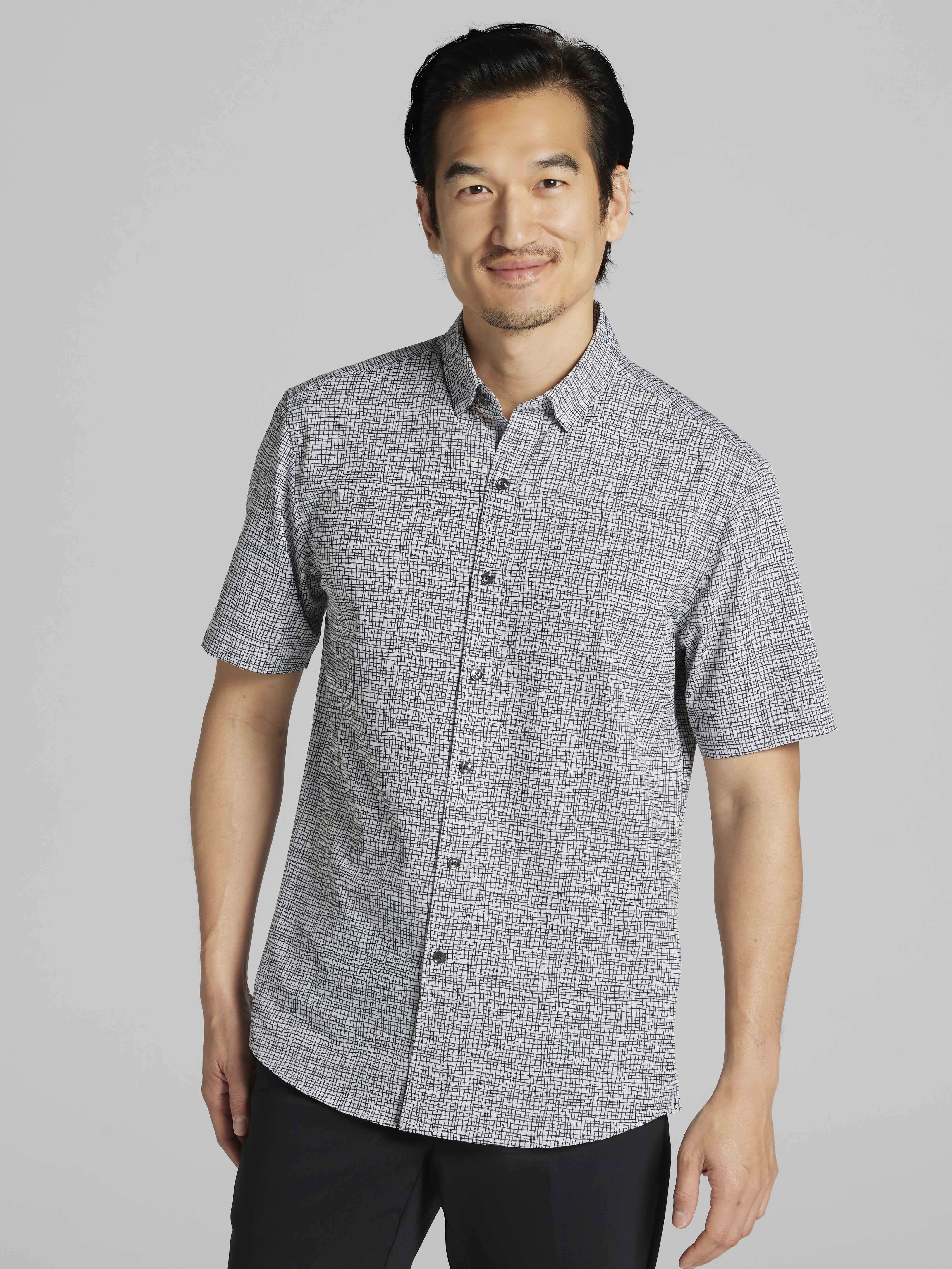Slim Fit 4-Way Stretch Short Sleeve Button Up Shirt