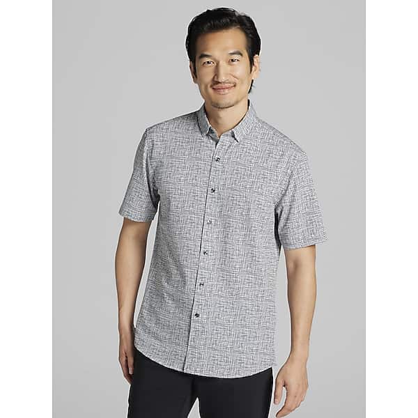 Awearness Kenneth Cole Men's Slim Fit 4-Way Stretch Short Sleeve Button Up Shirt Black - Size: 3X TMW69ZY50302