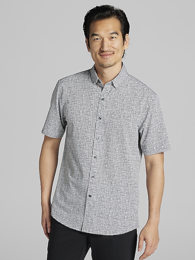 Awearness Kenneth Cole Men's Slim Fit 4-Way Stretch Short Sleeve Button Up Shirt , Black