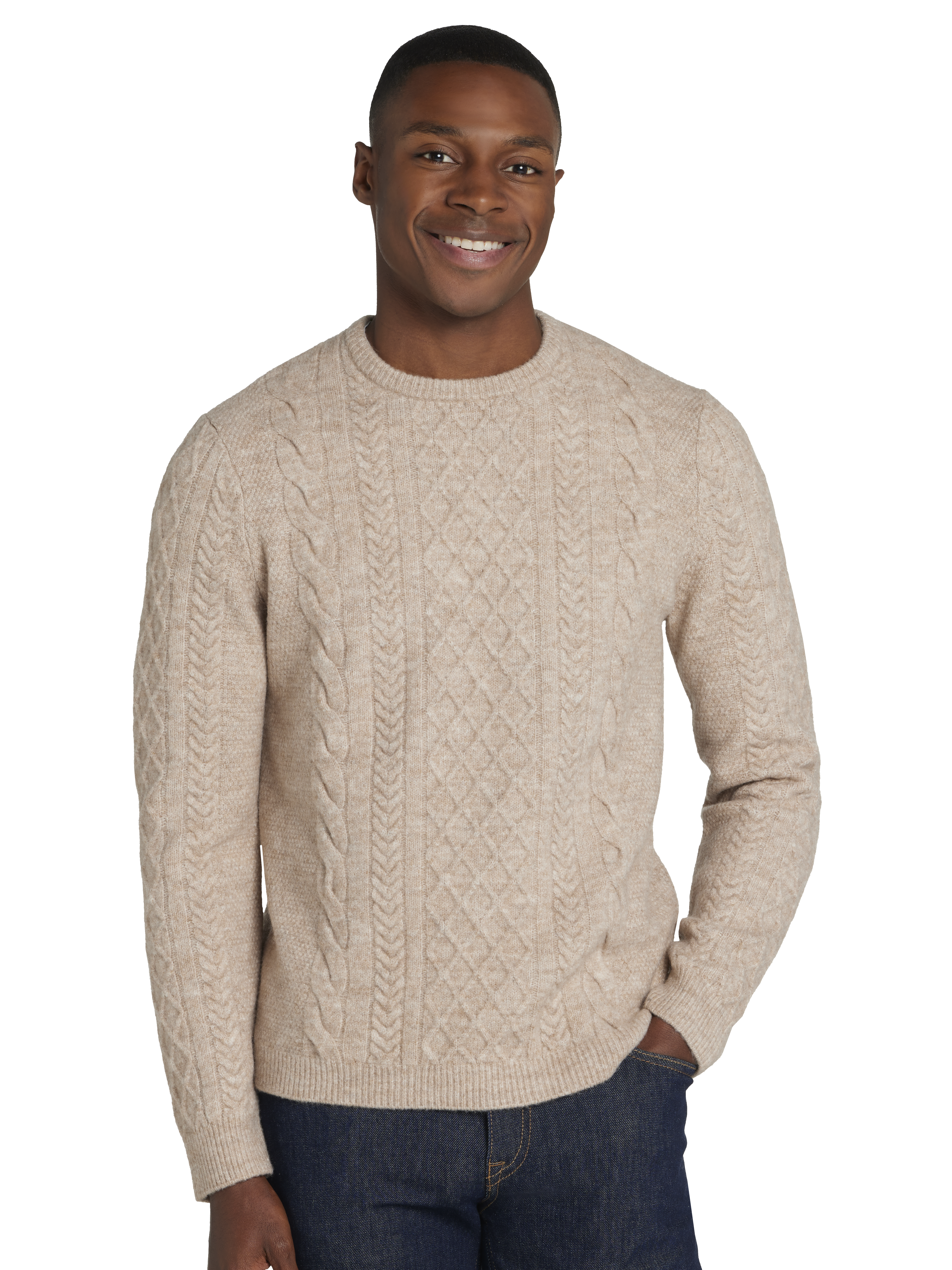 Slim Fit Cable Knit Crew Neck Sweater