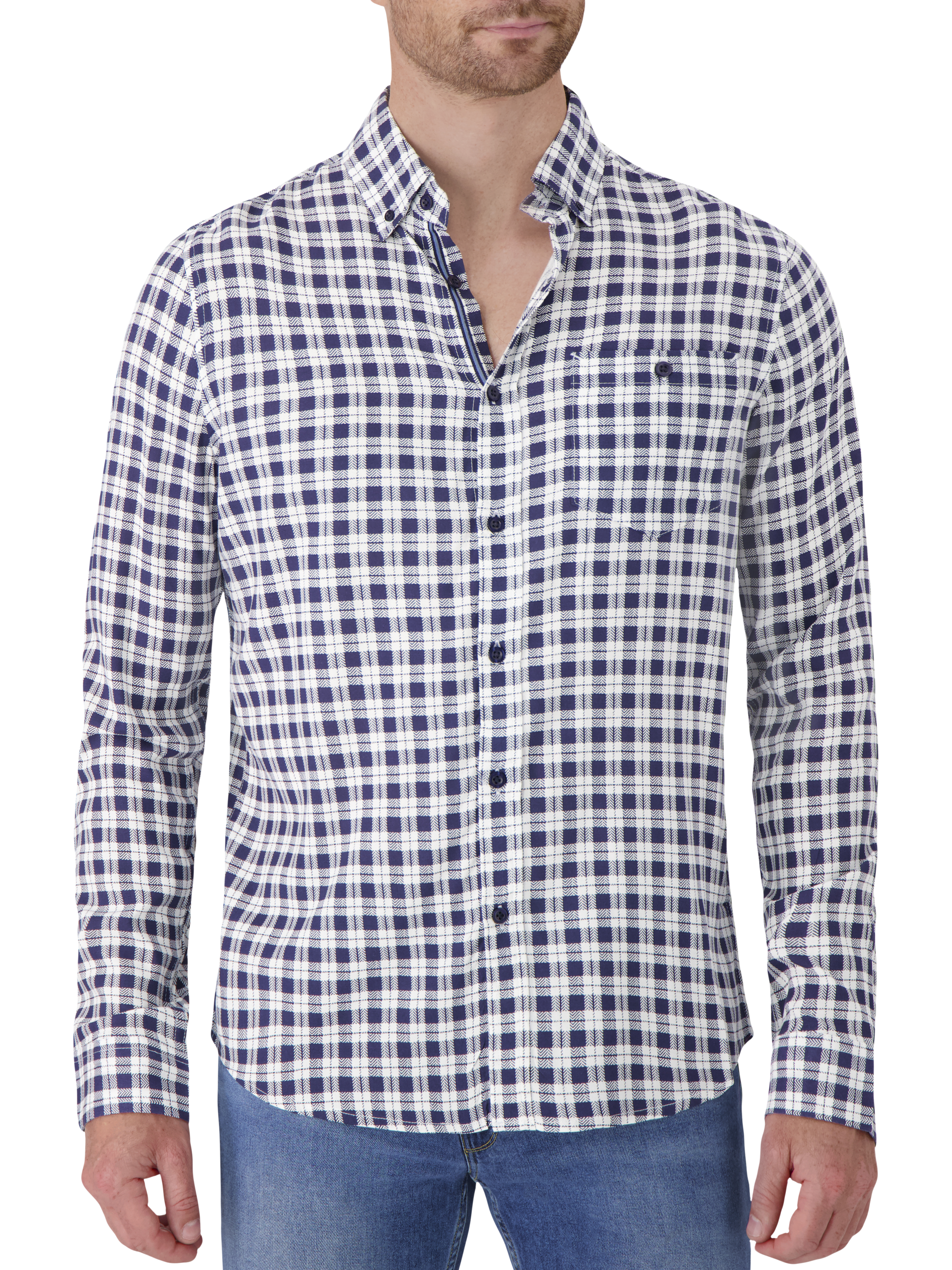 Modern Fit Check Modal Button Up Shirt