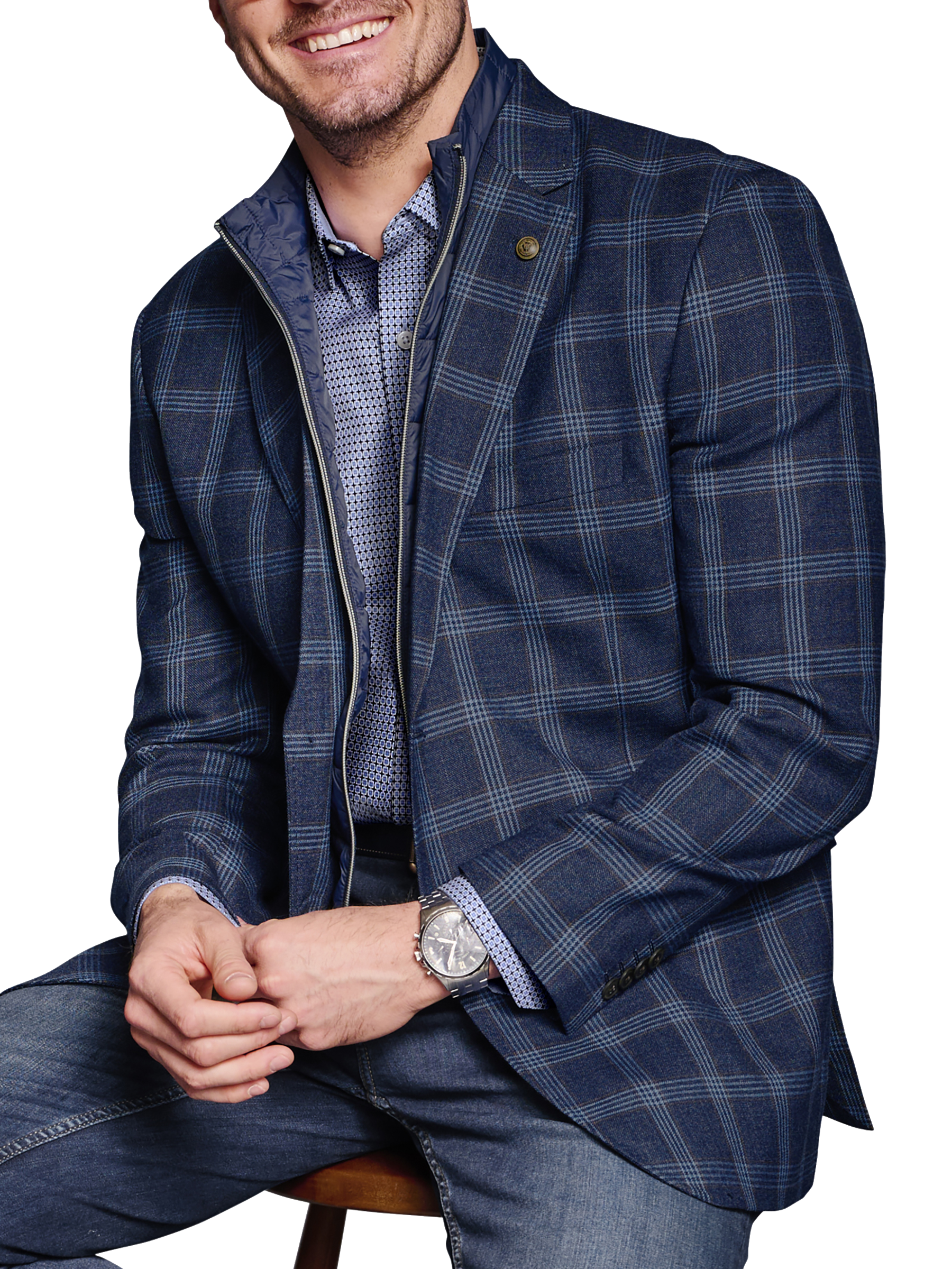 Modern Fit Plaid Bib Blazer