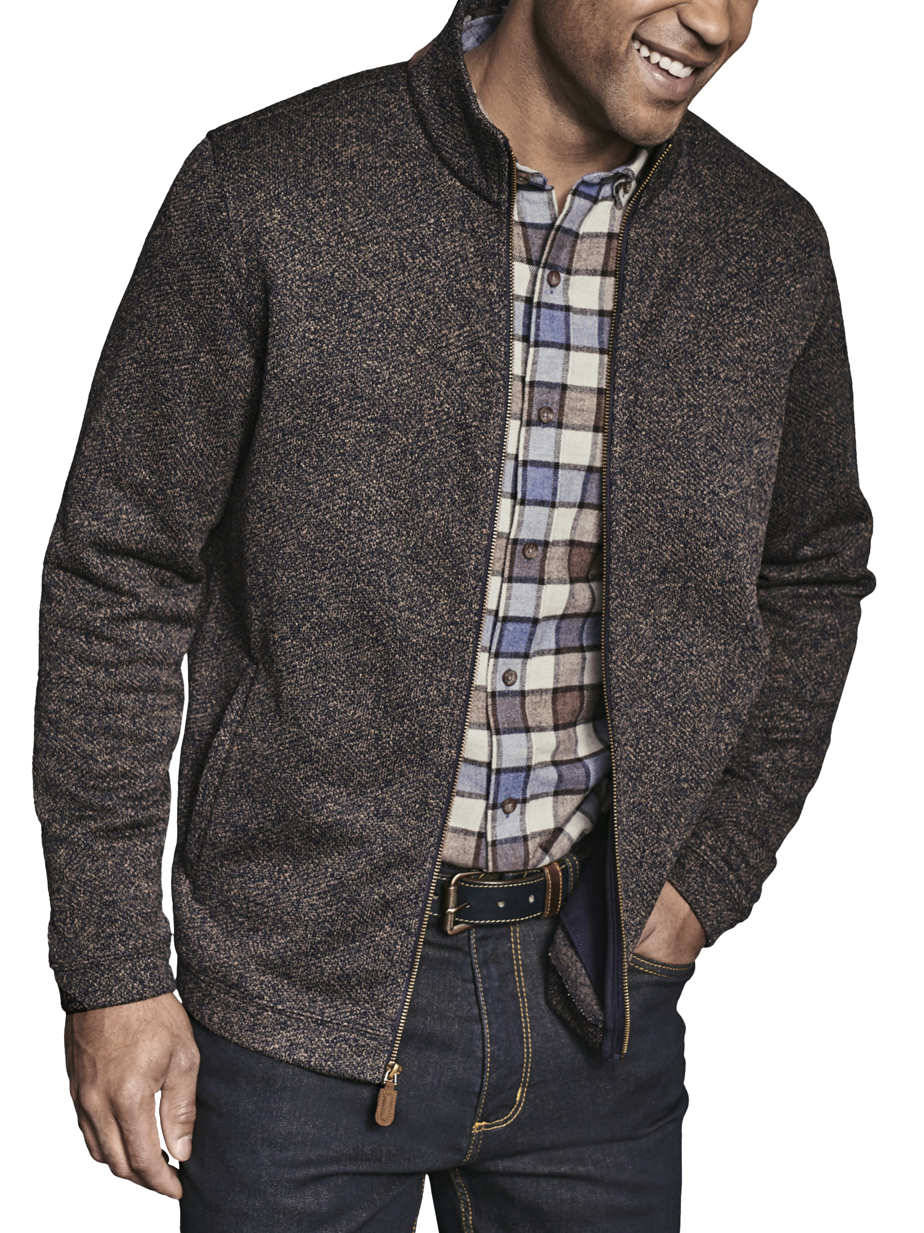 Modern Fit Marled Rib Full Zip Sweater