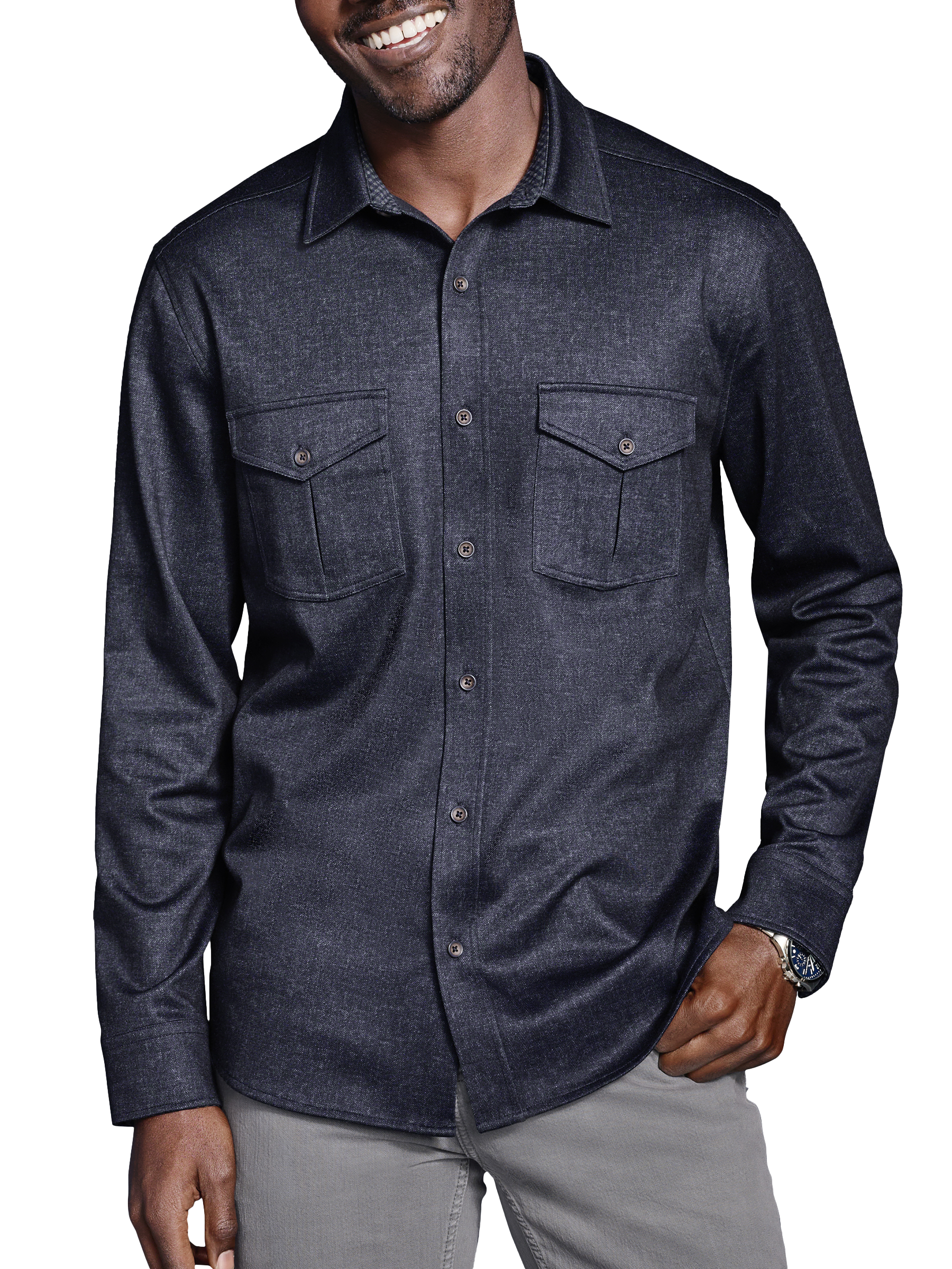 Modern Fit Knit Button Front Shirt