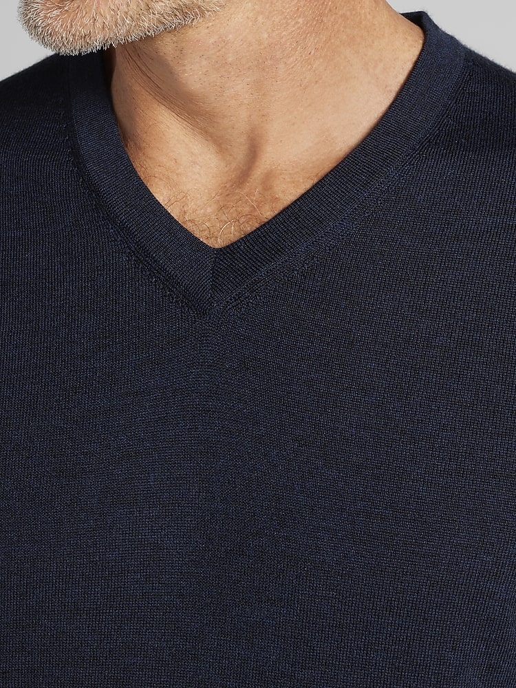 Joseph Abboud Merino Wool V-Neck Sweater, Navy - Blue - Size: XL