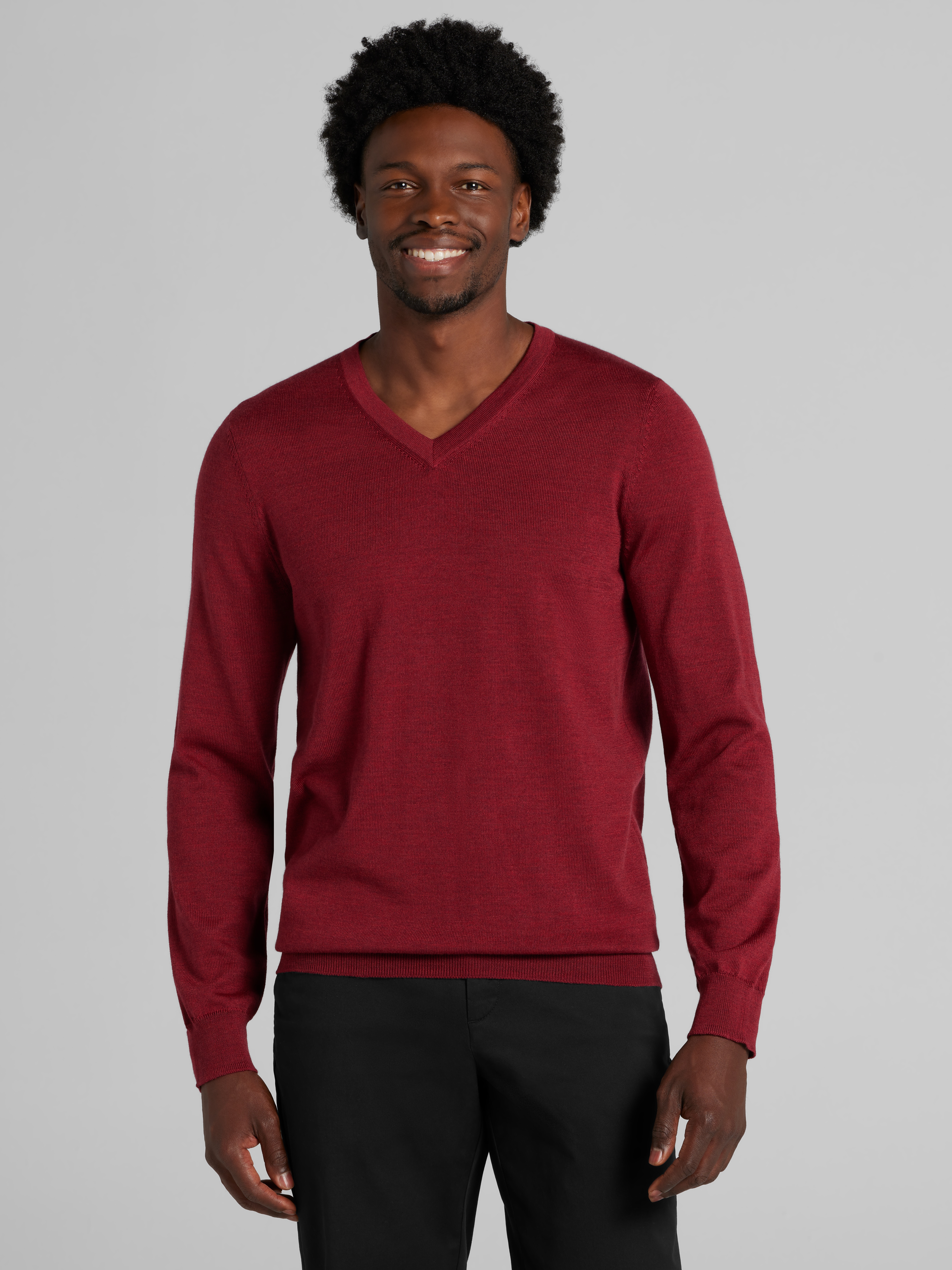 Joseph Abboud Merino Wool V-Neck Sweater, Red Ochre - Size: XL