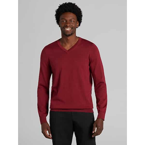 Joseph Abboud Men's Merino Wool V-Neck Sweater Red Ochre - Size: XL