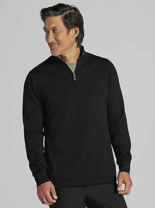 Joseph Abboud Men's Merino Wool Quarter Zip Sweater , Black
