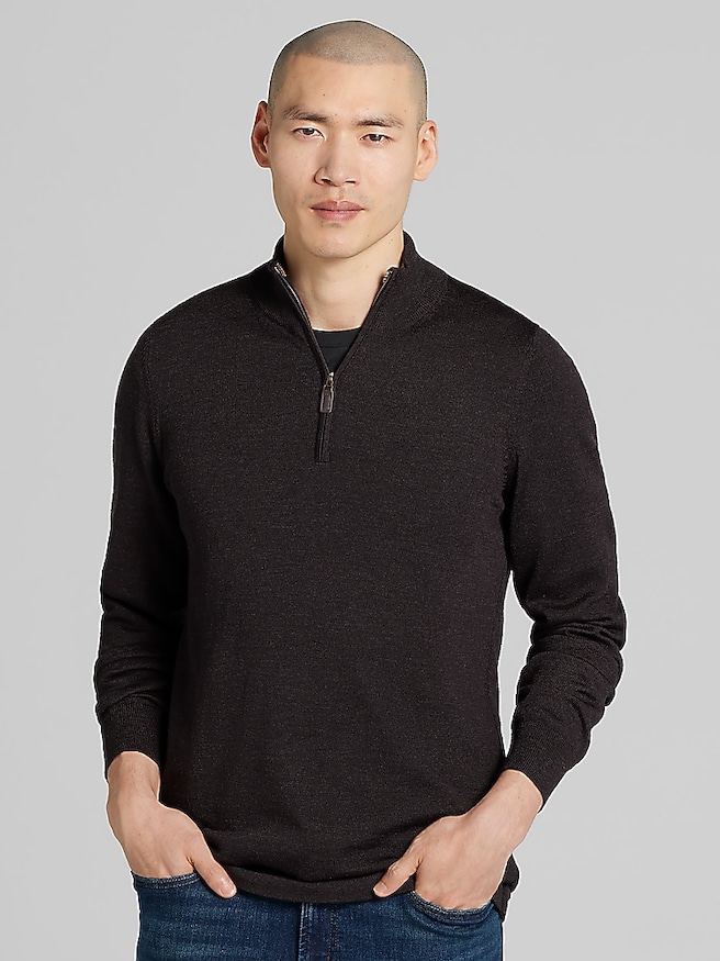 Joseph Abboud Men's Merino Wool Quarter Zip Sweater , Mole / Brown