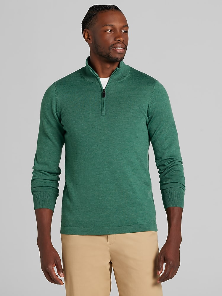 Joseph Abboud Merino Wool 1/4 Zip Sweater, Smoke Pine - Green