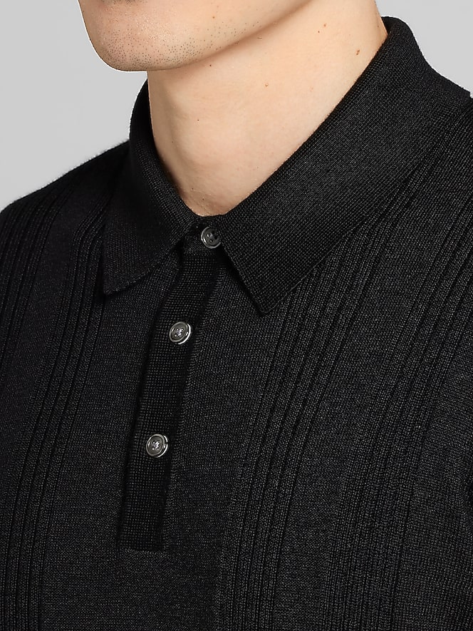 Joseph Abboud Merino Wool Stitch Panel Polo Sweater